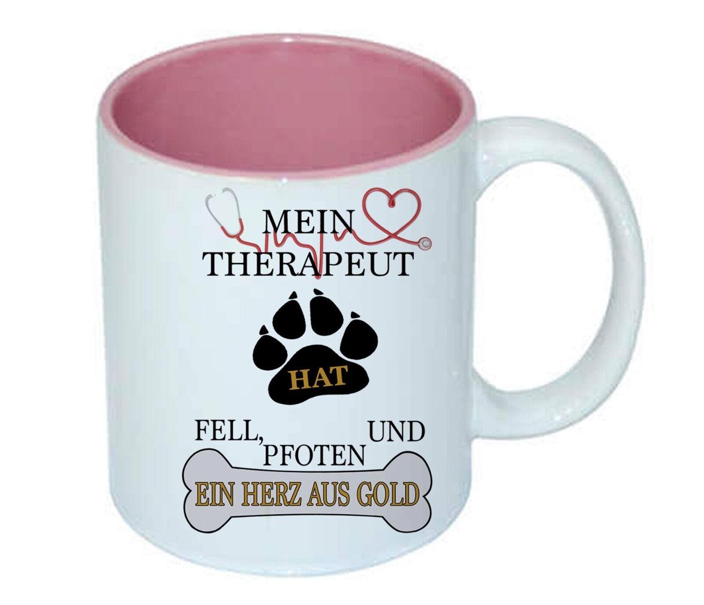 Hunde Tasse mit Spruch Mein Therapeut hat Fell, Personalisiert Mit Name Und Foto