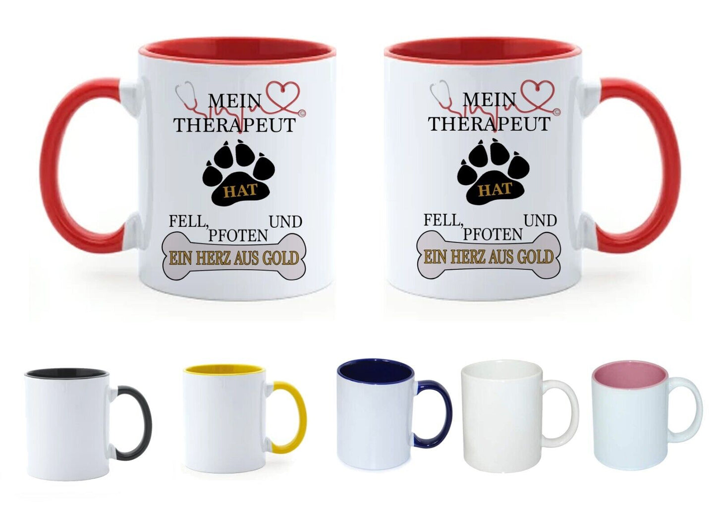 Hunde Tasse mit Spruch Mein Therapeut hat Fell, Personalisiert Mit Name Und Foto