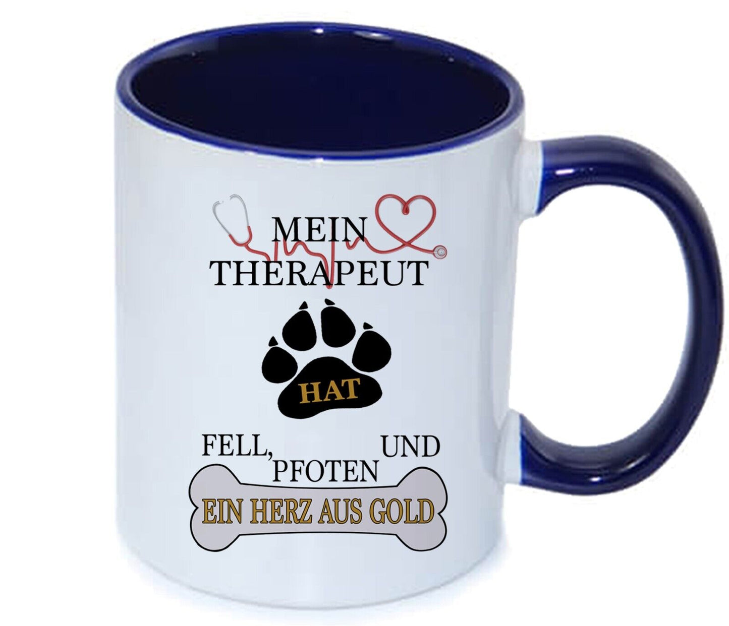 Hunde Tasse mit Spruch Mein Therapeut hat Fell, Personalisiert Mit Name Und Foto