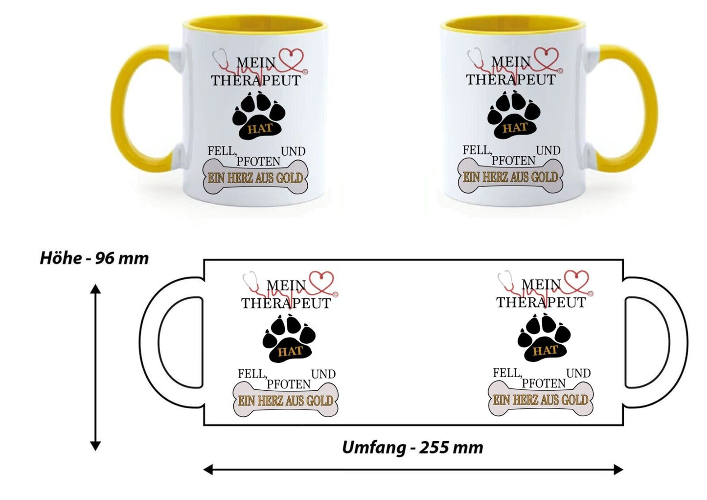 Hunde Tasse mit Spruch Mein Therapeut hat Fell, Personalisiert Mit Name Und Foto