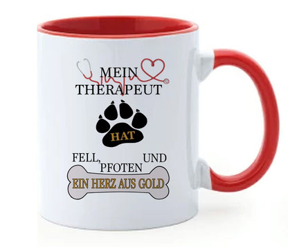 Hunde Tasse mit Spruch Mein Therapeut hat Fell, Personalisiert Mit Name Und Foto