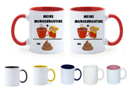 Tasse mit Spruch: Meine Morgenroutine - Kaffeetasse lustig Geschenk für Männer