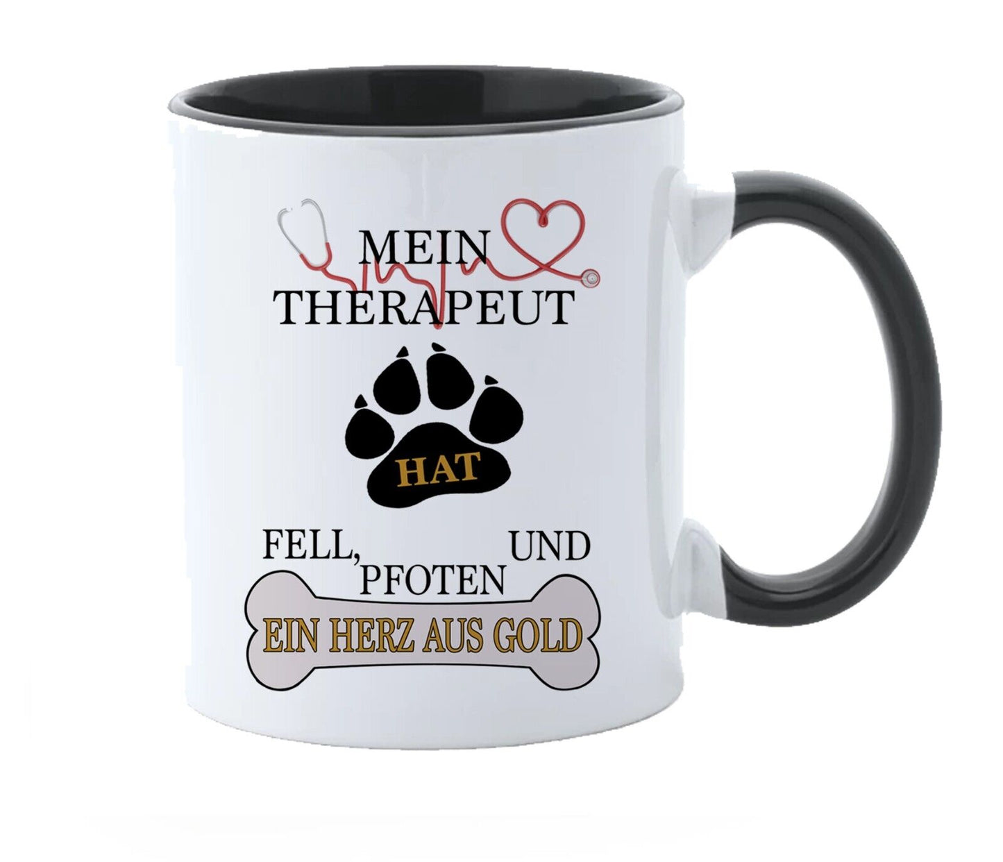 Hunde Tasse mit Spruch Mein Therapeut hat Fell, Personalisiert Mit Name Und Foto